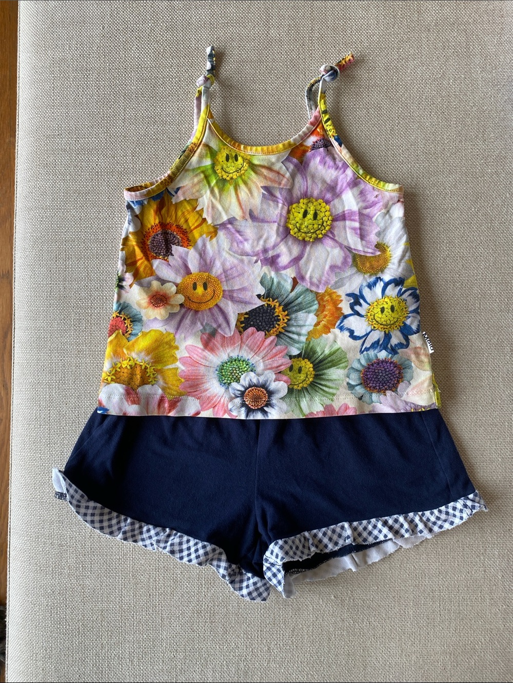 Bundle Molo Sunflower Smiley Tank w/ My Chicco Navy Gingham Shorts Size 2T-4T